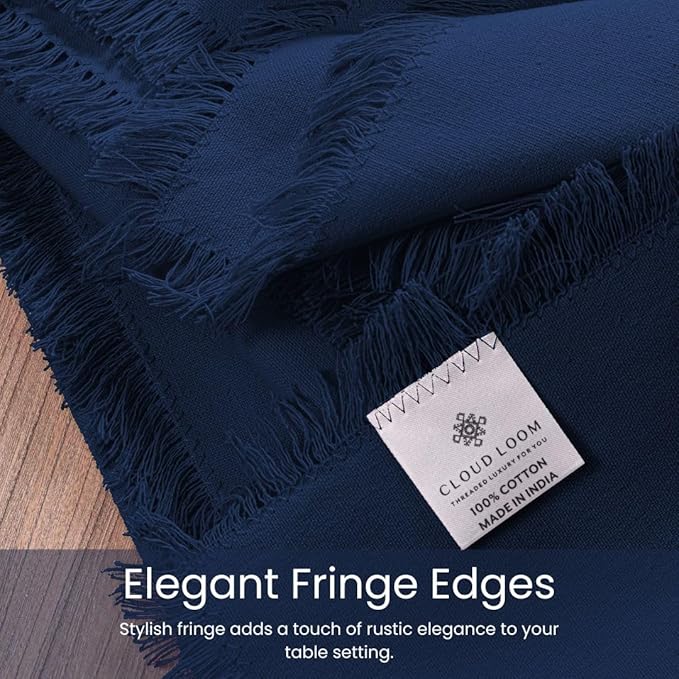 Cloth Dinner Napkins Fringes 100% Cotton Set of 6 - Perfect for Dining Special Occasions Wedding Holidays Christmas - Soft Durable Washable - Elegant 20x20 Inch Cloth Napkins Navy Blue