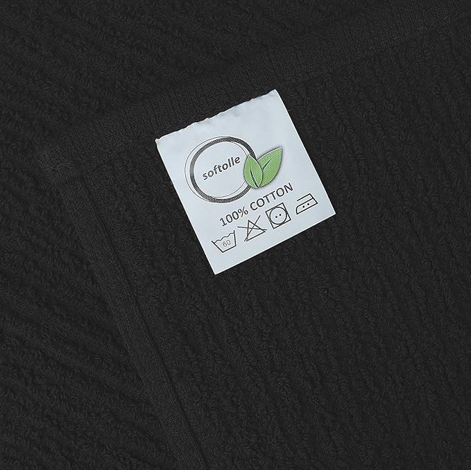 Softolle Bar Mop Towels, Pack of 12-16x19 Inches - 100% Cotton Super Absorbent Towels, Multi-Purpose for Home and Bar Cleaning (Black)