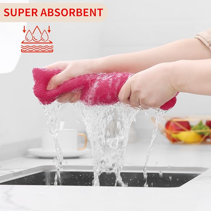 Kitinjoy 100% Cotton Waffle Weave Kitchen Hand Towels (13 X 28 Inches, Hot Pink), 4-Pack Super Soft and Absorbent Dish Towel for Drying Dishes