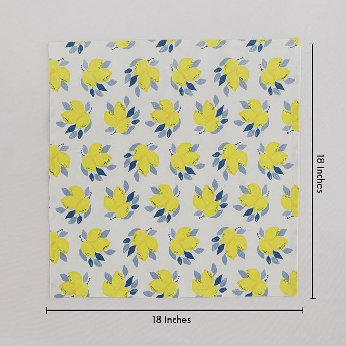 TARAN LIVING Printed Cotton Cloth Napkins Reusable Fall Dinner Napkin Set of 12 Reusable Machine Washable Fabric Best for Gift, House Party, Craft, Home Decor - Pack of 12, Lemon Print - 18x18 Inch