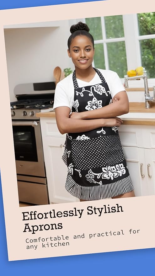 Vintage Floral Apron for Women with Functional Pockets Adjustable Neck Strap for Cooking Baking Mother's Gift