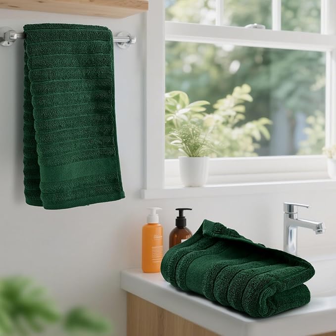 Jacquotha 2-Pack Hand Towels (Forest Green) Ribbed – Kitchen & Bathroom Premium Cotton Towels 13” x 29”, Soft and Quick Drying 480 GSM