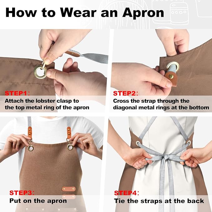 BeLuyi chef apron bib tool apron for man woman cross back straps with 4 pockets for kitchen cooking gardening baking working