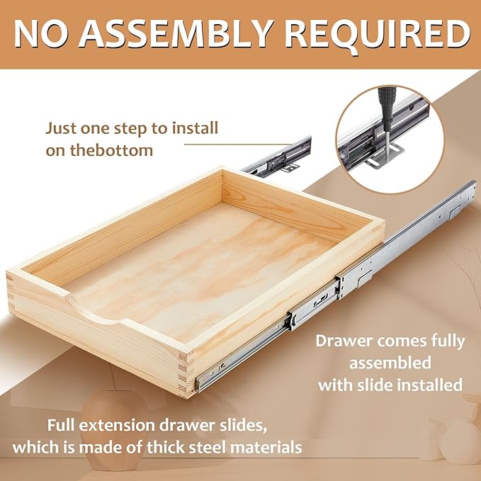 Sintuff 4 Pack Wooden Pull out Tray Cabinet Organizer Gentle Close Roll out Shelves for Kitchen Cabinets Fully Assembled Slide Pantry Shelves (15'' X 21'')
