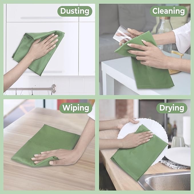 Urban Villa Kitchen Towels 100% Cotton Dish Towels for Kitchen(Set of 6)20”x30” Dish Cloths Highly Absorbent Kitchen Linen Set with Hanging Loop Perfect for Drying Dishes Cleaning Hand Towels – Green
