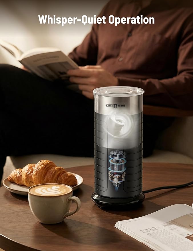 Stainless Steel Milk Frother, Waterproof & Fully Dishwasher Safe, 4 Modes for Hot/Cold Foam, Latte, Cappuccino, One-Touch Operation, Ergonomic Grip, Compact Coffee Maker