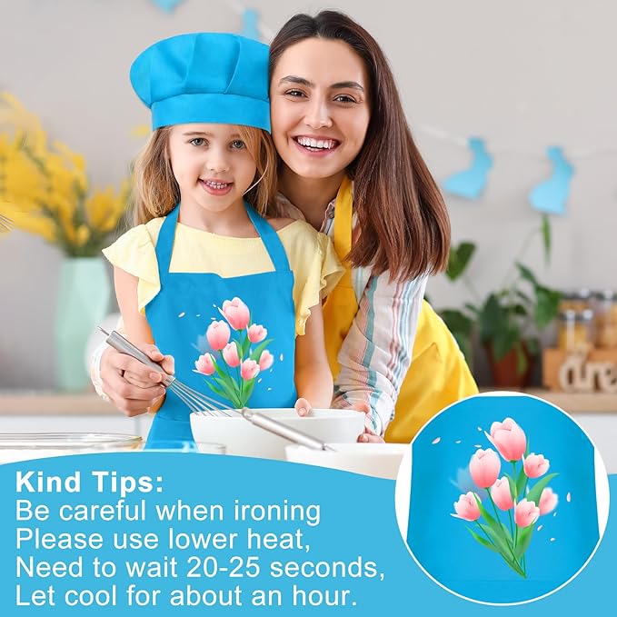 Kids Apron and Chef Hat Set Children Apron Adjustable with 2 Pockets Children Chef Painting for Cooking Baking