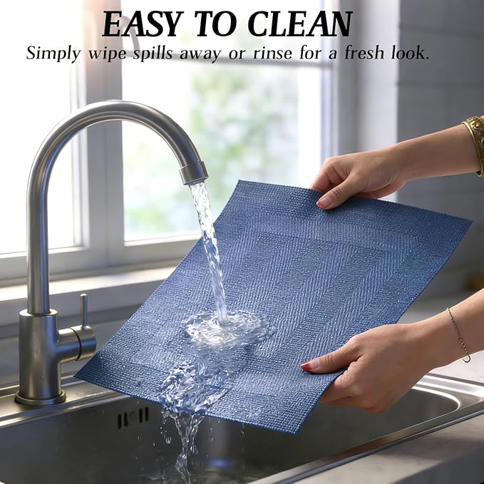 Timeet Blue Placemats Set of 4, Heat Resistant Non-Slip Place Mats, Durable Washable PVC Vinyl Woven Table Mats, Wipeable Placemats for Dining Table Easy to Clean