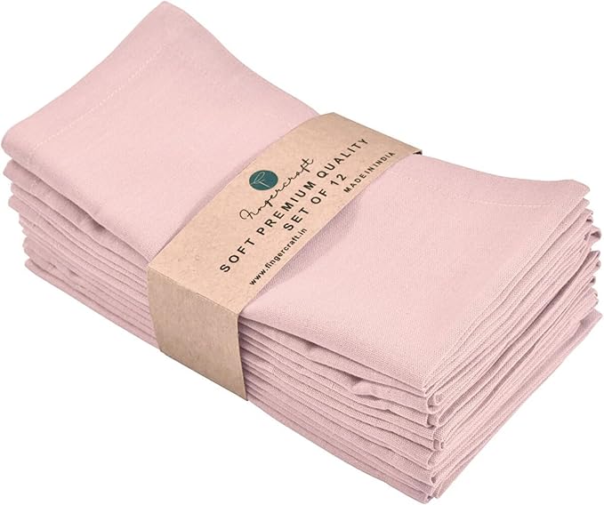 FINGERCRAFT Dinner Cloth Napkin Cotton Linen Blend 12 Pack Natural Premium Quality Mitred Corner for Every Day Use Pre Shrunk and Good Absorbency 18x18 in Easter Color Dusty Pink