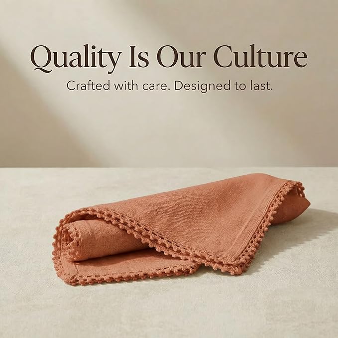 ACCENTHOME Rust Cotton Dinner Napkins Set of 12 - 18x18 Inch Soft Premium Hotel Quality Reusable Napkins for Family Dinners, Weddings & Everyday Use