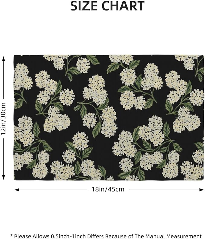 Black Placemats Set of 4 Green Hydrangea Flower Decor Place Mats 12x18 Inch Vintage Floral Spring Summer Seasonal Decorative Linen Table Mats for Kitchen Dining Party Table Decoration
