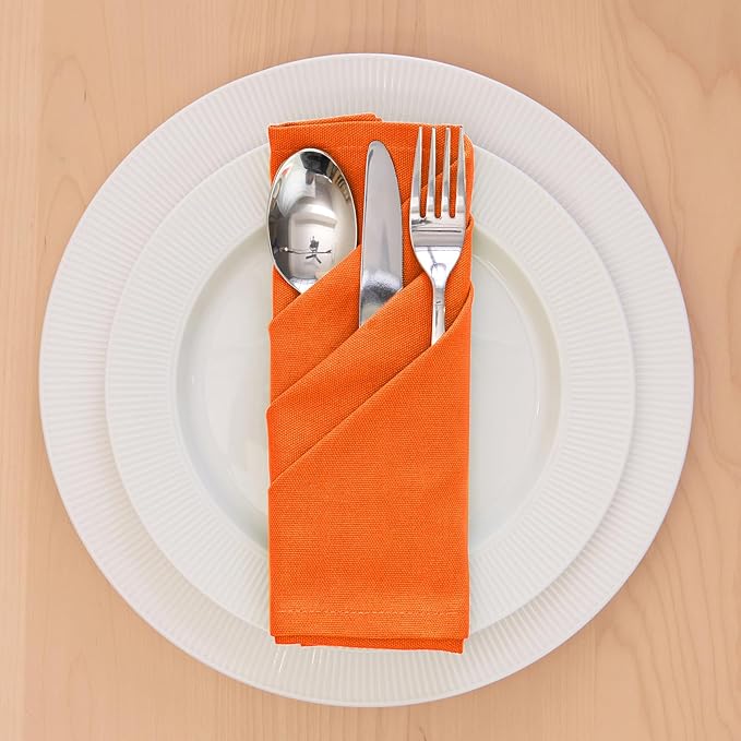 Encasa XO Orange Cloth Napkins Set of 6, 17"x17" | Solid Color Cotton Dinner Napkins | Washable & Reusable Wedding Napkins for Holiday Dinners, Party, & Everyday Table Decor