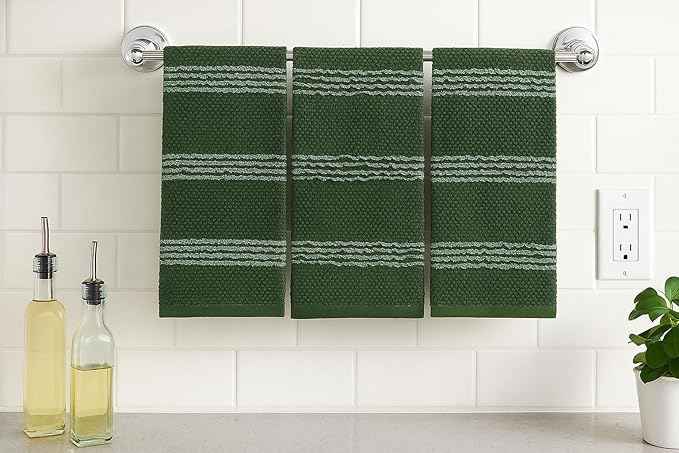 Serafina Home Dark Forest Green Kitchen Hand Dish Towels: Oversized 18" x 28",100% Cotton Soft Absorbent Dish Cloths for Cleaning Drying Set of 3 Multipurpose for Everyday Use