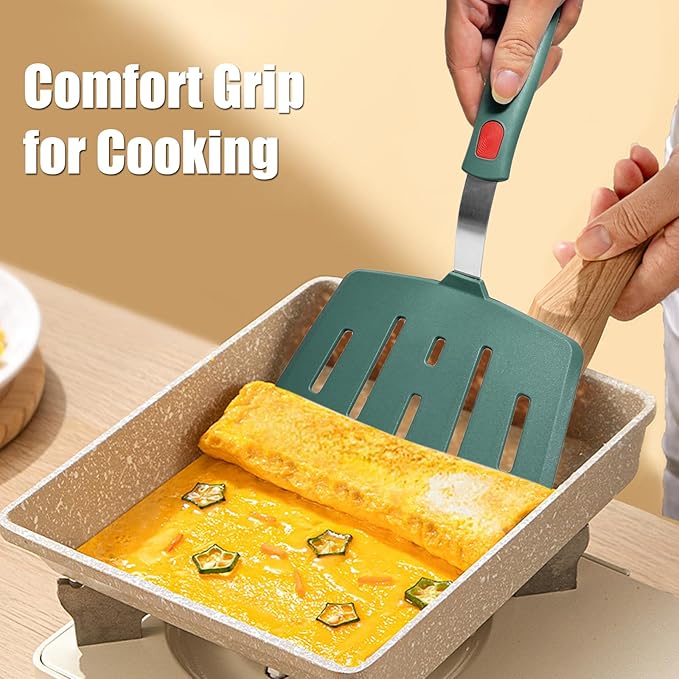 Silicone Spatula Turner, Omelette Egg Spatula Heat Resistant, Extra Wide Slotted Spatula for Cooking, Pancake Fish Spatulas Flipper for Nonstick Cookware Pan 600°F for Kitchen Use (Green)