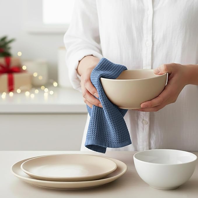 PurpleEssences Waffle Weave Kitchen Towel, 100% Cotton - 15x25 Inches with Hanging Loop, Ultra Soft Absorbent Quick Drying Dish Cloth, Tea and Hand Towels, 6 Pack - Spring Easter Summer - Smoky Grey