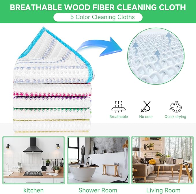 Forggon Wood Fiber Cleaning Cloth-15pcs, Super Absorbent Cleaning Cloth, No Oil Stains, Household No Stripe Cleaning Cloth for Car Kitchen Household, Multifunctional Cleaning Towel, Size:11.5x11.5in