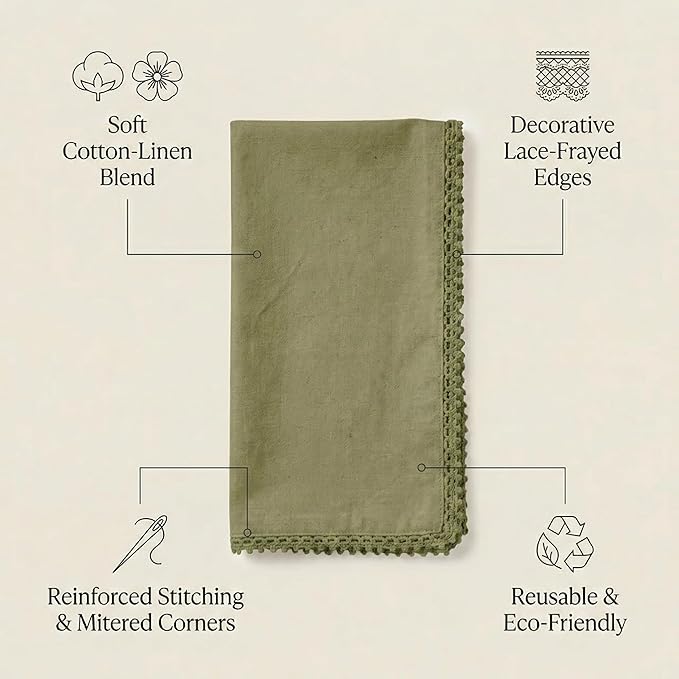 ACCENTHOME Olive Green Cloth Napkins Set of 12 18x18 inch Cotton Dinner Napkins - Washable Soft Premium Hotel Quality Reusable Napkins Perfect Table Napkins for Family Dinners, Weddings & Everyday Use