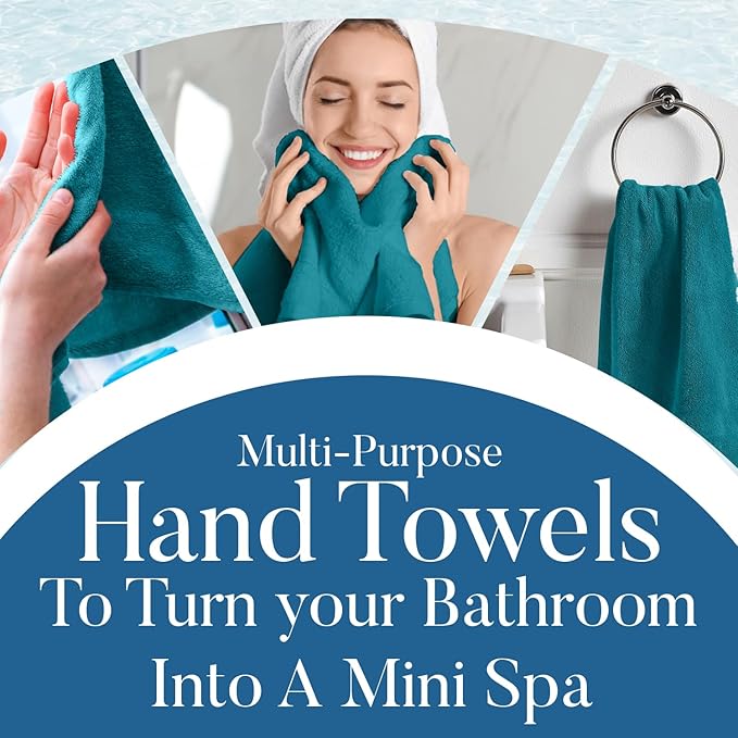 DAN RIVER 6-Pack Premium Hand Towels (16x28 Inches) - 100% Cotton, Ultra Soft, Lightweight, Highly Absorbent Towels for Bathroom, Spa, Gym, Salon, Hotel, and Travel - Teal