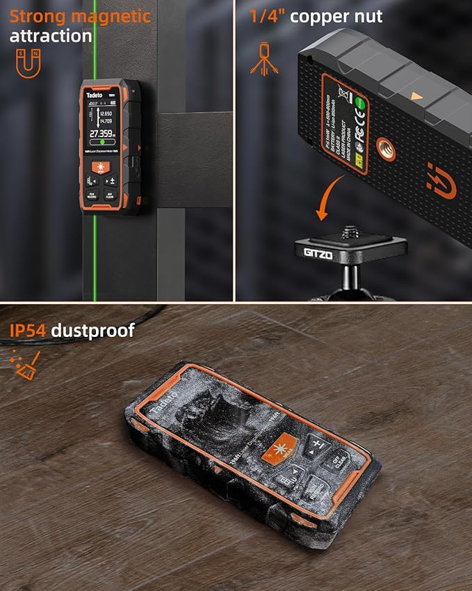 Tadeto Dual Laser Measuring Tool, 393FT/120M Bilateral Laser Measurement Tool Backlit LCD Display, Rechargeable Laser Measure with Ft/in/M Multiple Units Length/Area/Volume/Angle