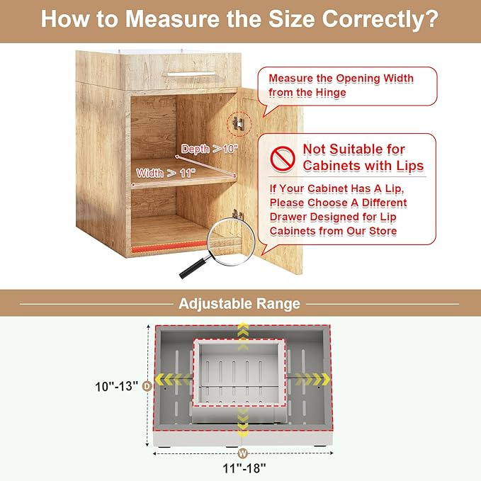 Fokyfok Pull out Cabinet Organizer,Width (11"-18") and Depth (10"-13") Expandable,No Drill Adjustable Slide out Drawers for Pantry,Adhesive Roll out Shelves Short,for upper cabinet,White