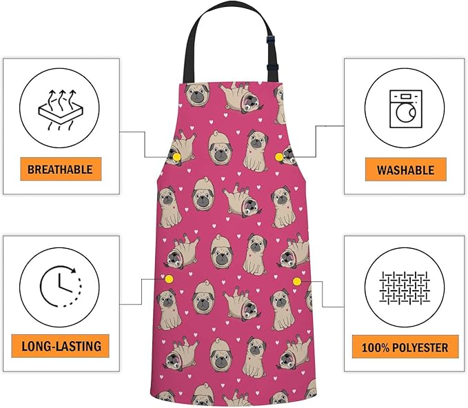 oFloral Pugs Apron Unisex Adjustable Bib Apron Cooking Kitchen Chef Women Men Aprons for Home Kitchen, Restaurant,Coffee House,Shop,Garden
