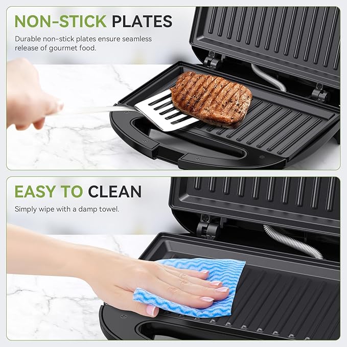 OSTBA Sandwich Maker & Panini Press, 2 Slice Grilled Cheese Maker with Non-stick Grill Plates, Indicator Lights, Cool Touch Handle, Easy to Clean and Store, 750W