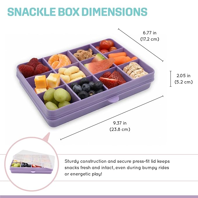 melii Snackle Box – 12-Compartment Divided Snack Container, BPA-Free Food Storage, Removable Dividers, Perfect for Kids Snacks, Arts & Crafts, Beads, and Kitchen Organization (Purple)