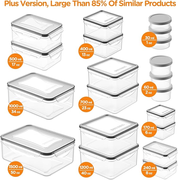 HOMETALL 40 PCS Food Storage Containers with Lids Airtight, 100% Leakproof Plastic Meal-Prep Containers Reusable(20 Containers & 20 Lids),Microwave and Dishwasher Safe, Includes Labels & Pen