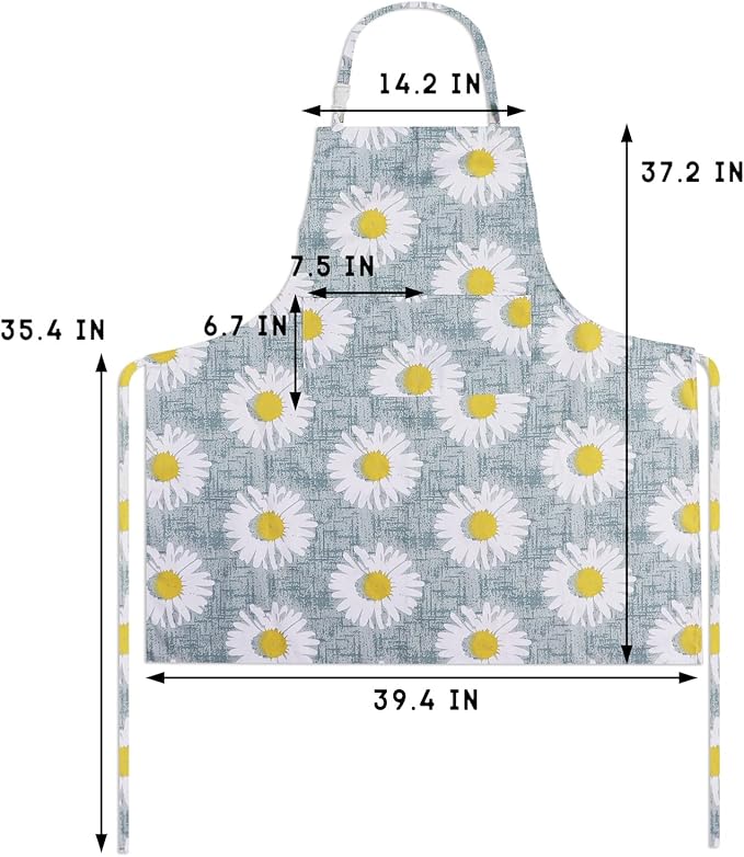 Sanlykate Extra Large Canvas Cotton Apron for Men & Women, Plus Size Durable Aprons with 2 Pockets, Adjustable Bib Machine Washable Oversized Aprons for Baking, Cooking, Painting - Sunflower