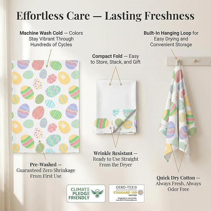 Urban Villa Kitchen Towels Set of 6 Dish Towels for Kitchen 100% Cotton Easter Print Kitchen Towels Mitered Corners Oversized 20X30 Inches Kitchen Towels Highly Absorbent Kitchen Hand Tea Towels