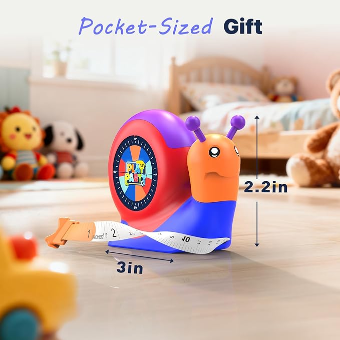8ft Tape Measure for Kids, STEM Educational Tool with Level, Protractor and Eraser, Retractable Snail Shaped Measuring Tapes, Child-Safe Stocking Stuffers Gift for Boys & Girls 3+, Blue