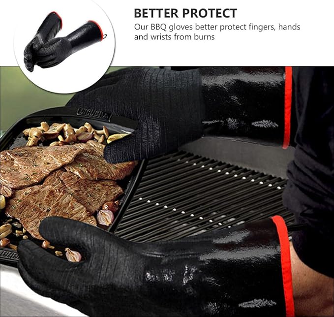 Luxshiny Heat-Resistant Waterproof Neoprene Oven Gloves for BBQ Grilling, Oil and Steam Protection Kitchen Gloves, Black Thermal Protective Mitts for Cooking and Baking