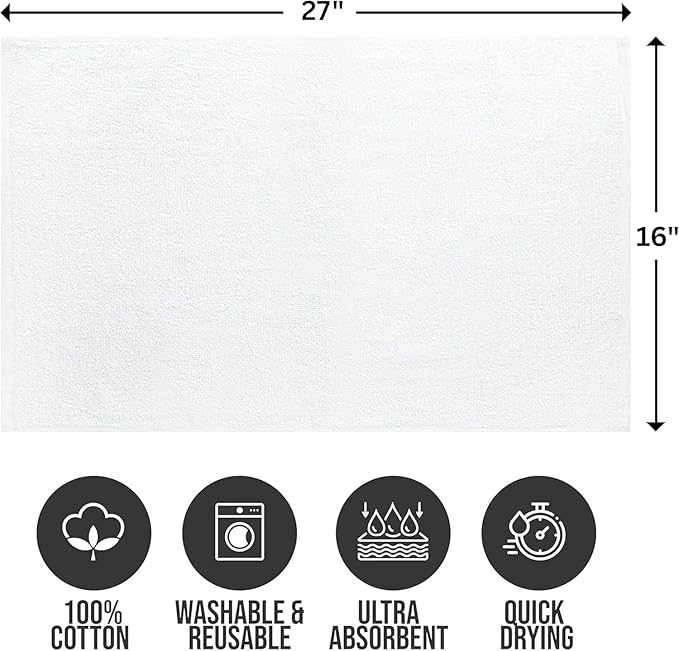 24 Pack Premium Hand Towels – 100% Cotton, Soft & Highly Absorbent – 16x27 Inches, White Bulk Towels for Bathroom, Spa, Gym & Daily Use