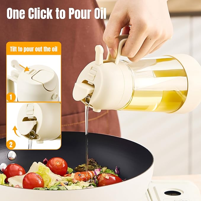 PARACITY 2 in 1 Oil Dipenser Bottle with Silicone Bottom (White-2PCS)