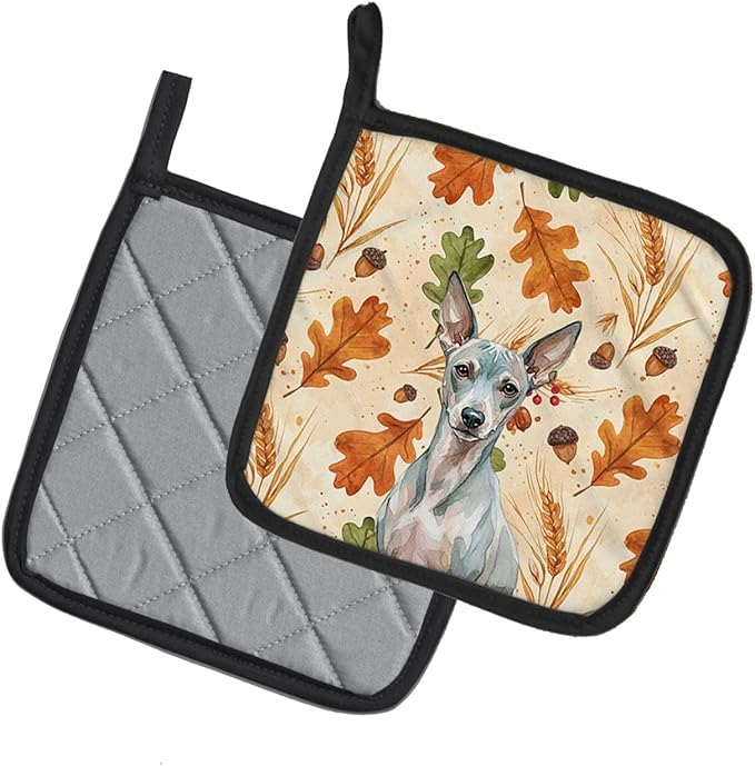 Caroline's Treasures American Hairless Terrier Heirloom Fall Pair of Pot Holders Pair 7.5x7.5 Quilted Insulated Hot Pads Decorative Kitchen Gift Made in USA