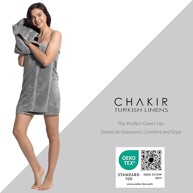 Chakir Turkish Linens, 100% Cotton Premium Quality Turkish Bath Sheets (35''x70'' Large Bath Sheet Towels - Gray)