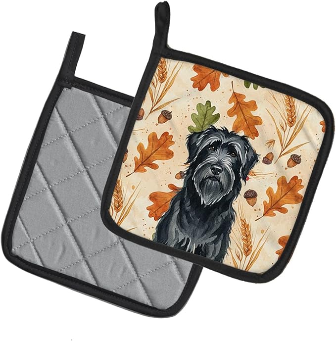 Caroline's Treasures Black Briard Heirloom Fall Pair of Pot Holders Pair 7.5x7.5 Quilted Insulated Hot Pads Decorative Kitchen Gift Made in USA