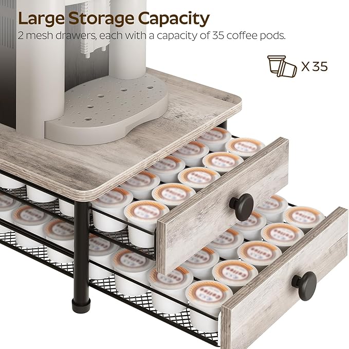 YATINEY Coffee Pod Drawer Holder, 70 Capacity Coffee Capsule Storage Organizer, 2-Tier Coffee Pod Drawer for K Cup, for Home Kitchen, Greige KH28BG
