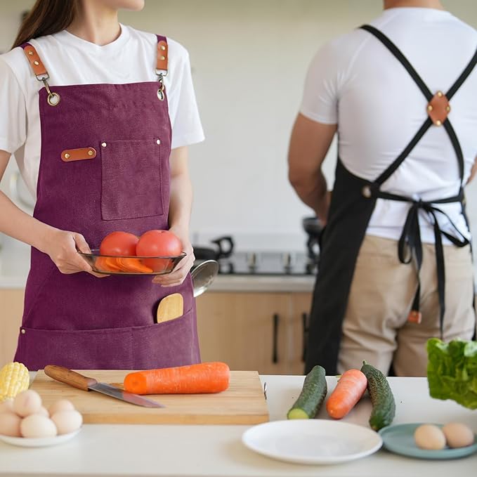 Aoomzoon Canvas Aprons for Men Chef Apron, Work Apron with Large Pockets - 16oz Heavy Duty Cross Back, BBQ, Cooking