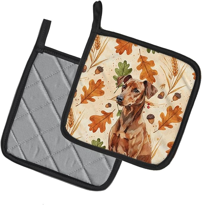 Caroline's Treasures Red German Pinscher Heirloom Fall Pair of Pot Holders Pair 7.5x7.5 Quilted Insulated Hot Pads Decorative Kitchen Gift Made in USA