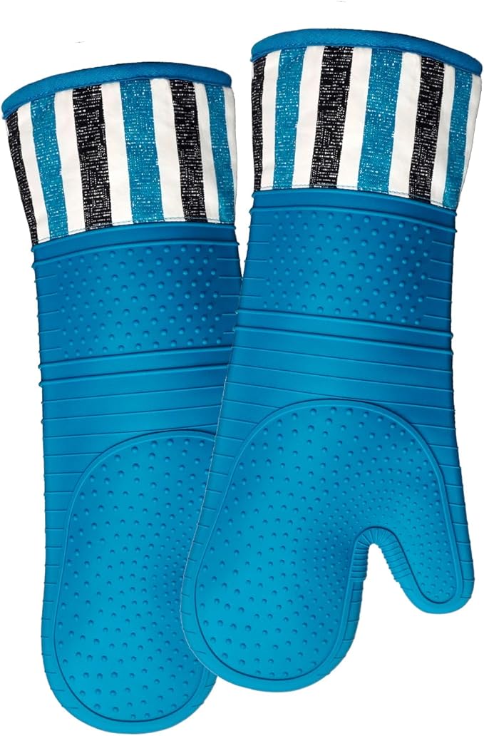 RED LMLDETA Heat Resistant 550 Degree Oven mitt, Silicone Oven Hot Mitts - 1 Pair, Extra Long Professional Baking Oven Gloves - Food Safe,Pot Holders Cooking,Grilling,Kitchen (Navy)