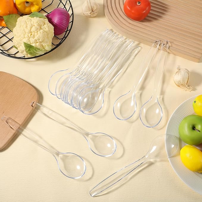 LemonRoad 10 in Plastic Serving Spoons for Buffet Clear Plastic Utensils for Hot and Cold Food Extra Large Heavy Duty Disposable Serving Spoon Utensils for Parties, Holidays and Gatherings(24 Pack)