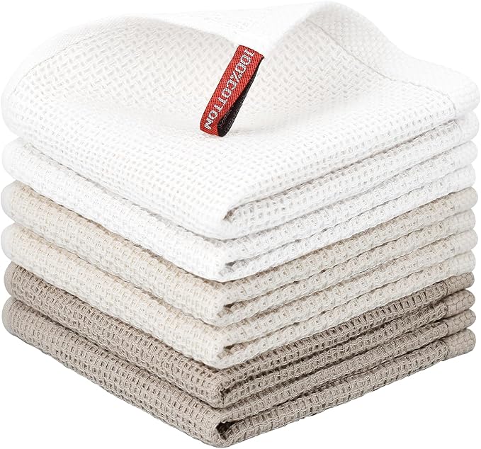 Nialnant 6 Pack 100% Cotton Waffle Weave Kitchen Towels,Soft and Absorbent Kitchen Dish Rags, Dish Cloths for Washing Dishes-12x12 Inches