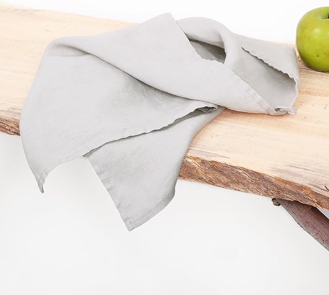 100% Linen Tea Towels - 14 x 28 Inch Pure French Linen Kitchen Dish and Hand Towels (Set of 4) (Light Grey)