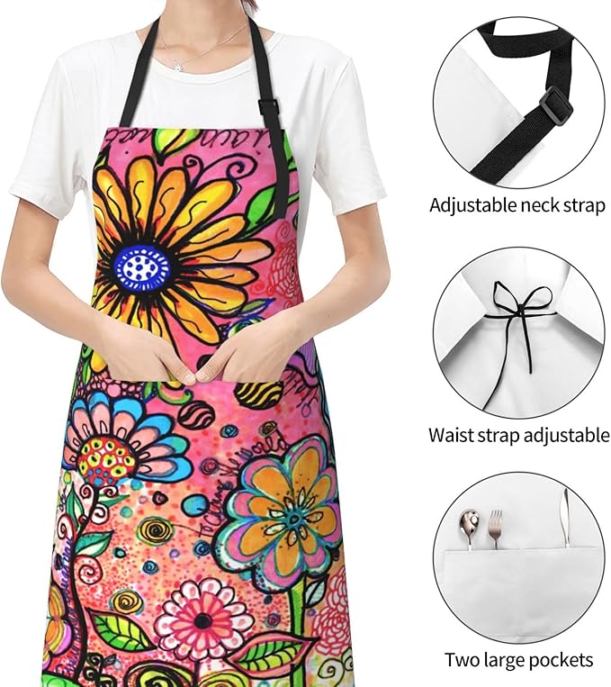 Perinsto Waterproof Apron With 2 Pockets Kitchen Chef Aprons Bibs For Cooking Baking Painting Gardening Grooming