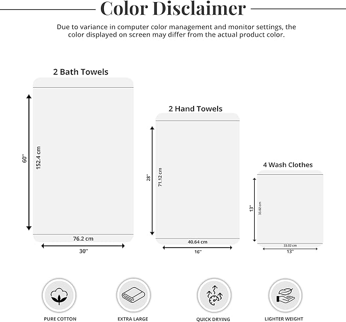 Tens Towels Pack of 8 Towels Set, 2 Extra Large Bath, 2 Hand, 4 Washcloths, 100% Cotton, Lighter Weight, Quicker to Dry, Super Absorbent, Perfect for Bathroom, Purple