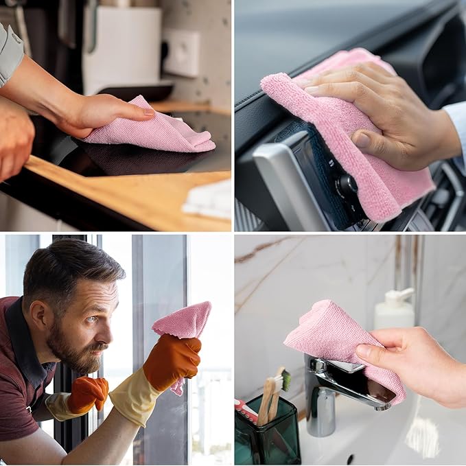 Honova Microfiber Cleaning Cloth Roll-90 Pack, Tear Away Towels，Paper Towel Alternative, 12" x 12"，Reusable, Washable, Scratch Free, Highly Absorbent Dish Rags for Car, Home, Garage or Shop(Pink&Grey)