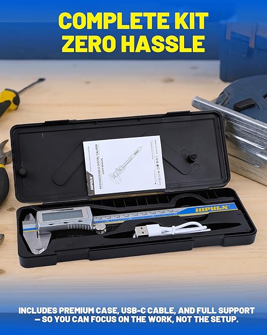 Digital Caliper with USB-C Charging, 6" Stainless Steel Digital Caliper Measuring Tool, 4-in-1 Calipers with Large LCD Screen, Micrometer with MM/in/F Conversion for DIY/Household/3D-printing