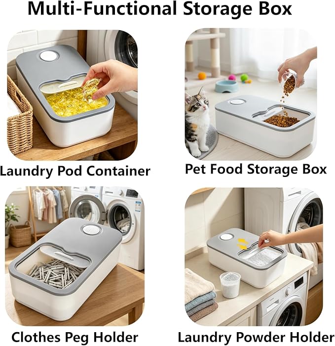 Rice Storage Container, 11 Lbs Plastic Airtight Rice Dispenser with Measuring Cup, Dry Food Storage Bucket Box with Lid, Flour Bin Pet Food Container, Kitchen Organizer for Grain Cereal, White