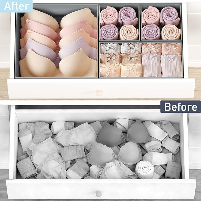 DIMJ Drawer Organizer Clothes, 28 Pack Dresser Organizer, Foldable Closet Organizers and Storage, Fabric Dresser Bins, Drawer Dividers for Nursery, Baby Clothes, Underwears, Sock,Gray
